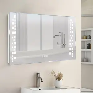 LED Illuminated Anti Fog Sensor Bathroom Mirror with Shaver Socket and Digital Clock