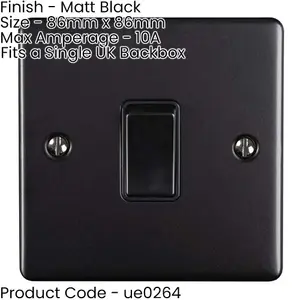 1 Gang Single 10A INTERMEDIATE Light Switch MATT BLACK & BLACK Metal Rocker