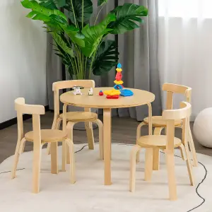 Costway 5-Piece Kids Table and Chair Set Children Wooden Activity Table 4 Curved Chairs