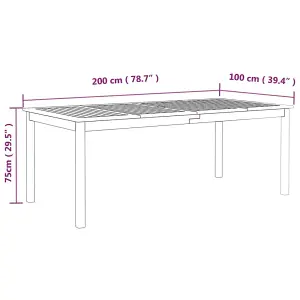 Berkfield Garden Table Grey 200x100x75 cm Solid Wood Acacia