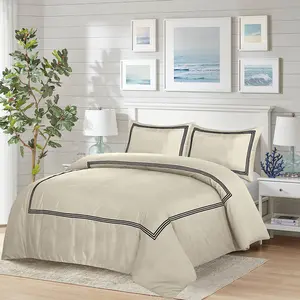 Harmonia Polyester Solid Colour Duvet Cover Set with Pillowcases Cream/Black /  Kingsize Duvet Cover + 2 Standard Pillowcases