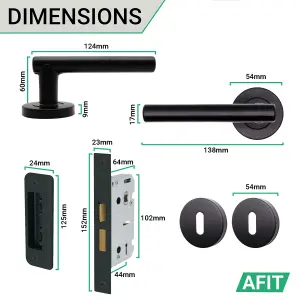 AFIT Matt Black Key Lock Door Handle Set - Handles, Sash Lock & 2 Escutcheons - Olvera Range