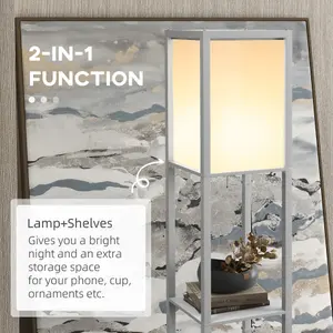 HOMCOM Shelf Floor Lamp with Dual Light, for Living Room, Bedroom, Grey