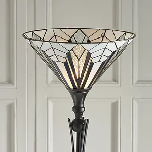 Luminosa Astoria 1 Light Floor Lamp Uplighter Black, Tiffany Style Glass, E27