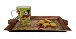 2x Christmas Stocking Tea Serving Tray Plastic Drinks Snack Tray 40cm x 26cm