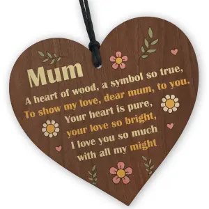 Red Ocean Wooden Heart Plaque with Sayings Ornament for Mum Unique Gift for Loved One Mum Gift For Mothers Day Birthday