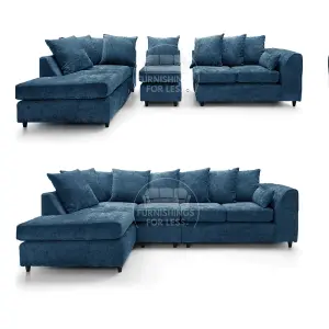 Monaco Chenille Fabric 5 Seater L Shaped Corner Sofa  Blue Left Hand Facing