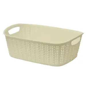 JVL Knit Design Loop Plastic Rectangular Small Storage Basket with Handles, Small, Ivory