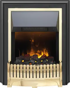 Dimplex Ropley Freestanding Optimyst Electric Fire, Brass and Black Contemporary Fire With 3D Ultra-Realistic Flame Effect, Artifi