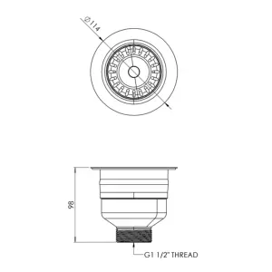 Polished Steel 90mm Top Fix Kitchen Strainer Waste without Overflow