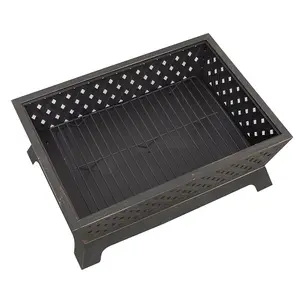 Stylish Rectangular Black Fire Pit with Cover - Perfect for Outdoor Gatherings