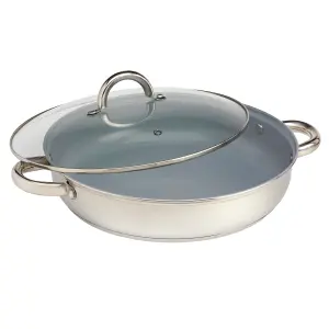 Cooks Professional 30cm Saute Cooking Pan with Lid Ceramic Non-Stick All Hobs Stainless