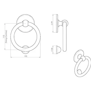 Ring Door Knocker Strike Plate Included 115mm Fixing Centres Polished Brass