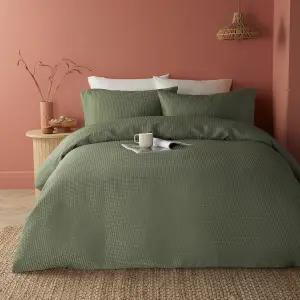 Lindly Wash Effect Waffle Duvet Cover Set