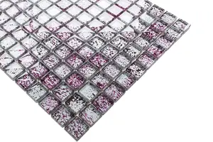 Glass mosaic on mesh for bathroom or kitchen 300mm x 300mm - Purple Silver