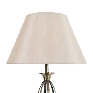 First Choice Lighting Set of 2 Cigar Antique Brass 55cm Table Lamps with Off White Fabric Shades