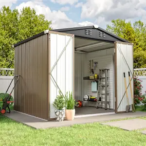 8 x 6 ft Apex Metal Garden Shed Garden Storage Shed with Lockable Door and Base Frame