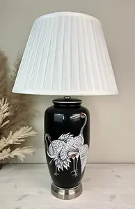 Black Crane Ceramic Table Lamp with Pleated Shade