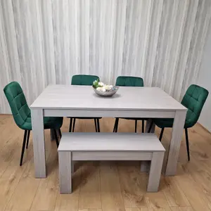 Dining Table and 4 Chairs With Bench Grey 4  Green Velvet Chairs Wood Dining Set Furniture