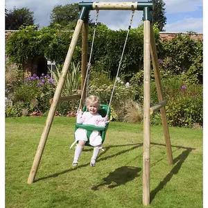 Rebo Wooden Garden Swing Set with Baby Seat - Pluto Green