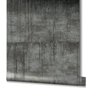 Galerie Air Collection Grey Metallic Aged Concrete Textured Wallpaper Roll