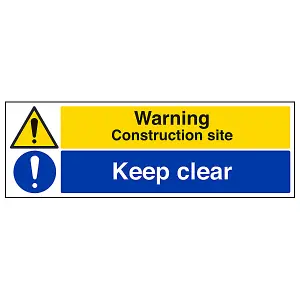 Construction Site Keep Clear Sign - Rigid Plastic - 300x100mm (x3)