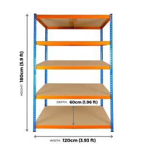 NEW 5 Tier Extra Heavy Duty Storage Racking 1800h x 1200w x 600d mm 300kg