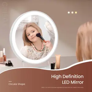 EMKE LED Hollywood Vanity Mirror 400mm Round Makeup Mirror Dressing Table with Dimmable and 3 Colors, White