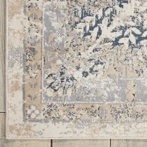 Ivory Blue Luxurious Traditional Floral Easy to clean Rug for Dining Room Bed Room and Living Room-66 X 231cm (Runner)