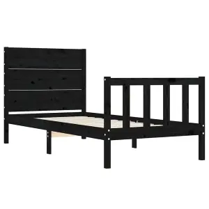 Berkfield Bed Frame with Headboard Black Single Solid Wood