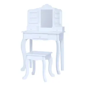 Teamson Kids Dressing Table, Play Vanity Set with Mirror & Stool - White