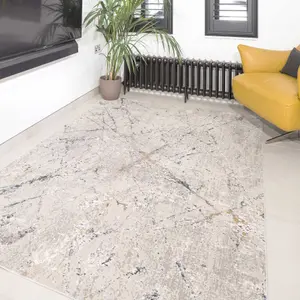 Grey Gold Metallic Distressed Abstract Living Area Rug 160x230cm