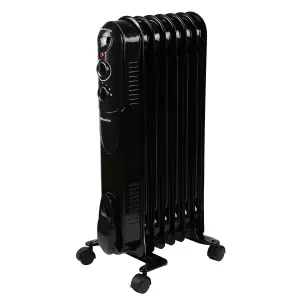 EMtronics 7 Fin Oil Filled Portable Heater Radiator with Thermostat - Black