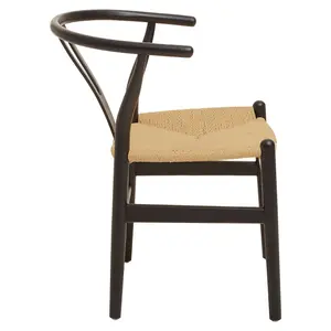 Wishbone Black Beechwood And Natural Hemp Weave Dining Chair