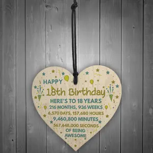 Red Ocean 18th Birthday Gift For Daughter Son 18th Birthday Card Wooden Heart Keepsake Gift