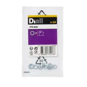 Diall M4 Steel Shakeproof Washer, (Dia)4mm, Pack of 10