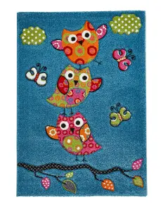 Blue Kids Modern Easy to Clean Animal Graphics Pictorial Rug For Dining Room-120cm X 170cm