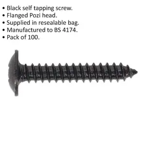 100 Pack of 4.2 x 25mm Self Tapping Black Screws with Flanged Pozi Head