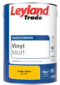 Leyland Trade Vinyl Matt Walls & Ceilings Emulsion Paint Traffic Yellow (RAL 1023) 5L