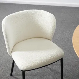 Set of 2 Mandy Dining Chairs White Boucle Upholstered Chairs with Black Legs