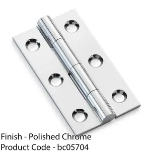 PAIR Solid Brass Cabinet Butt Hinge - 50mm - Polished Chrome Premium Cupboard