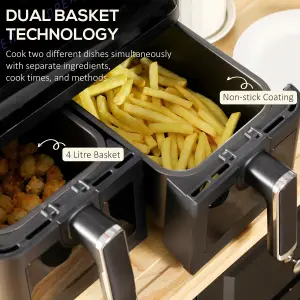 HOMCOM Dual Air Fryer 8L Family Size w/ 2 Basket 8 Presets Cookbook Timer 2500W