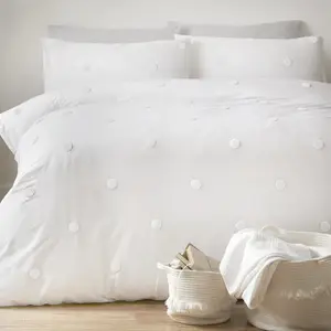 Dot Garden Cotton Solid Colour Duvet Cover Set with Pillowcases White/White Dots / King Duvet Cover + 2 Standard Pillowcases