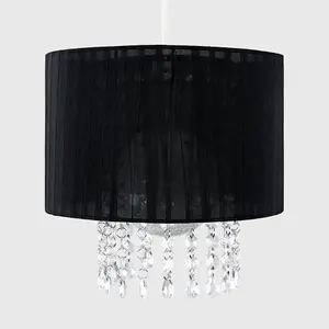 ValueLights Oba Modern Black Voile Ribbon Wrapped Pendant Shade with Acrylic Droplets