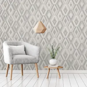 Fine Decor Shard Geo Stone/Silver Wallpaper FD42606