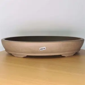 37cm Premium Handmade Unglazed Bonsai Pot - Oval - 37cm x 26cm x 6.5cm - Brown