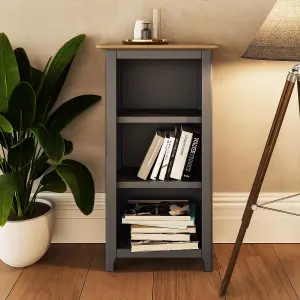 3 Tier Solid Oak Bookcase Graphite Blue