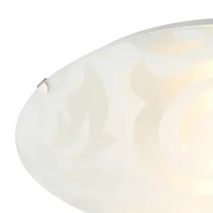 Traditional Frosted White Floral Circular Glass IP20 Flush Ceiling Light Fitting