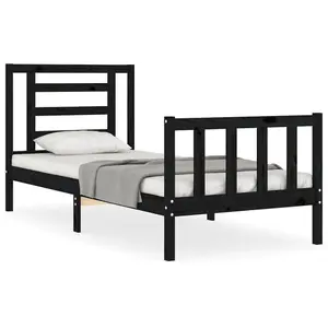 Berkfield Bed Frame with Headboard Black Single Solid Wood