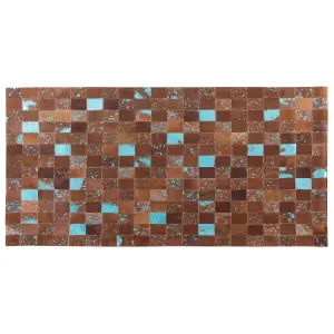 Cowhide Area Rug 80 x 150 cm Brown and Blue ALIAGA